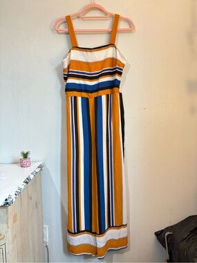 Japna Striped Jumpsuit in Mustard, Blue & White